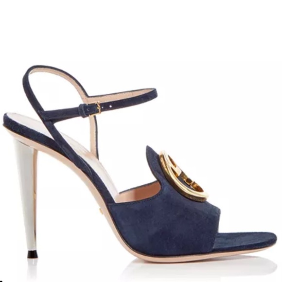 GUCCI Blondie Logo Blue Suede Heels - Picture 6 of 11